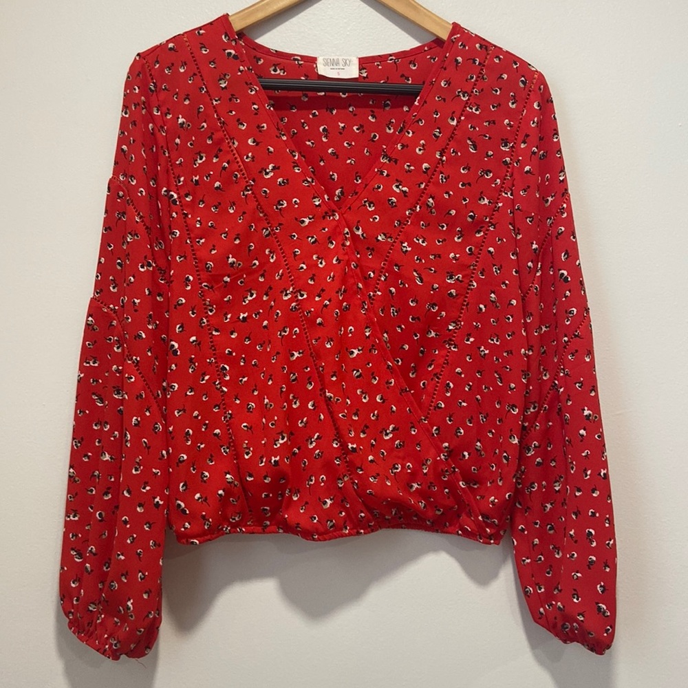 Sienna Sky Chiffon Red Floral Blouse Women Size S
